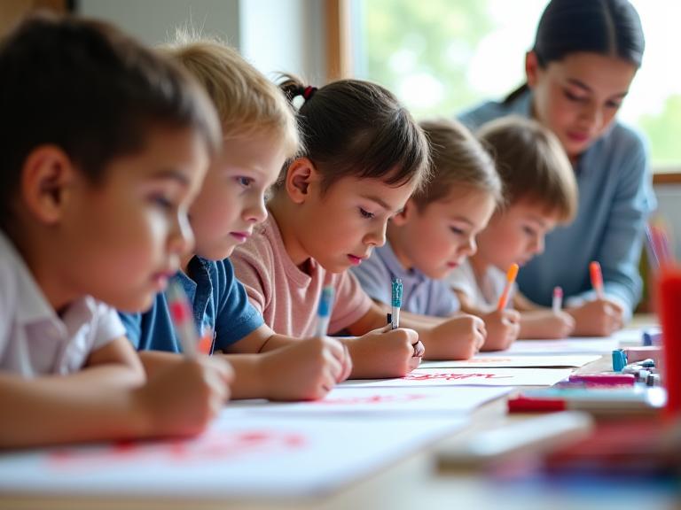Children enjoying calligraphy workshop session