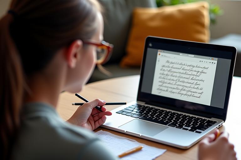 Student learning calligraphy online